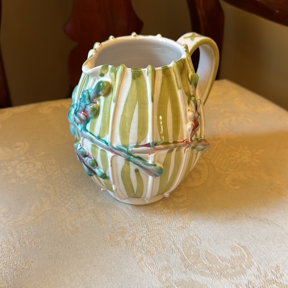 Vintage Italian Majolica pottery pitcher with handle, hand signed and numbered - Picture 3 of 14